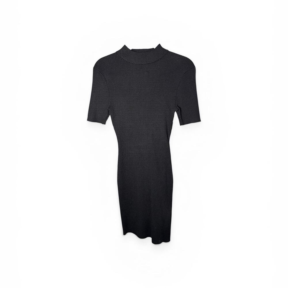 Cotton On Black Ribbed Short Sleeve Bodycon Midi Dress Small